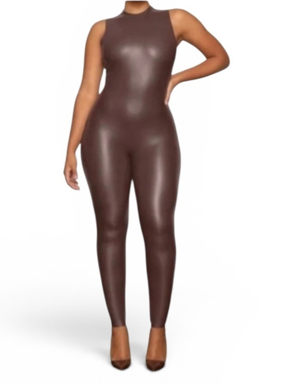 SKIMS Faux Leather Brown Catsuit